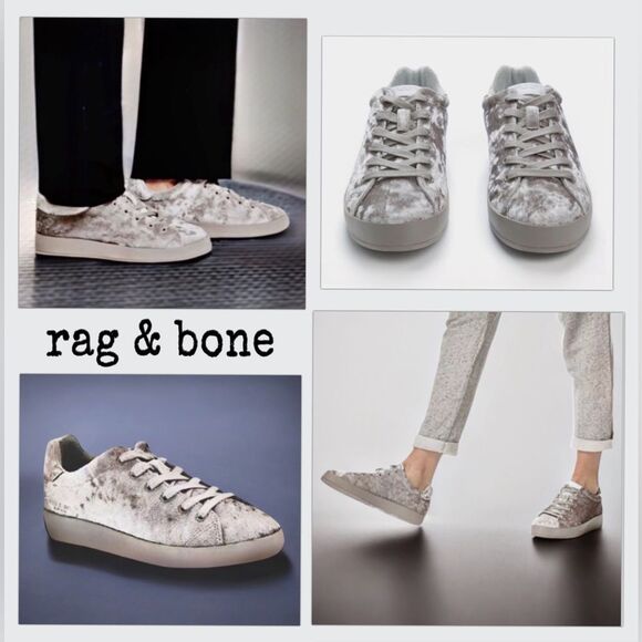 Rag & Bone Sneakers RB1 Low Top in Dove Crushed Velvet Silver Grey - Picture 1 of 17